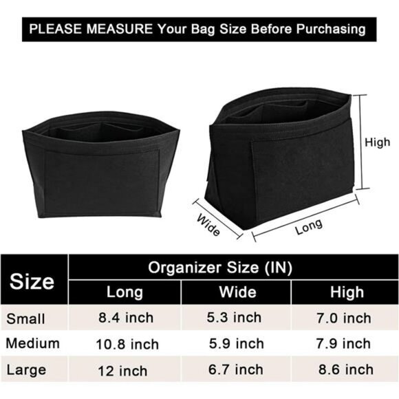 Large Black Felt Tote Bag Organizer Insert Fits Longchamp Le Pliage Handbag - Picture 2 of 7